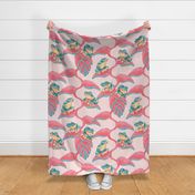 Tropical Frog and Lobster-Claws - on peach pink, large 