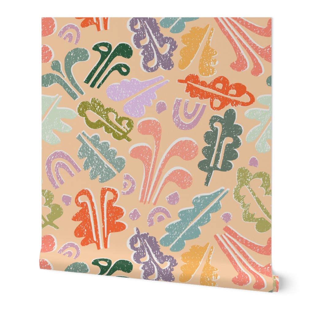 Block print leaves pattern peachy - L