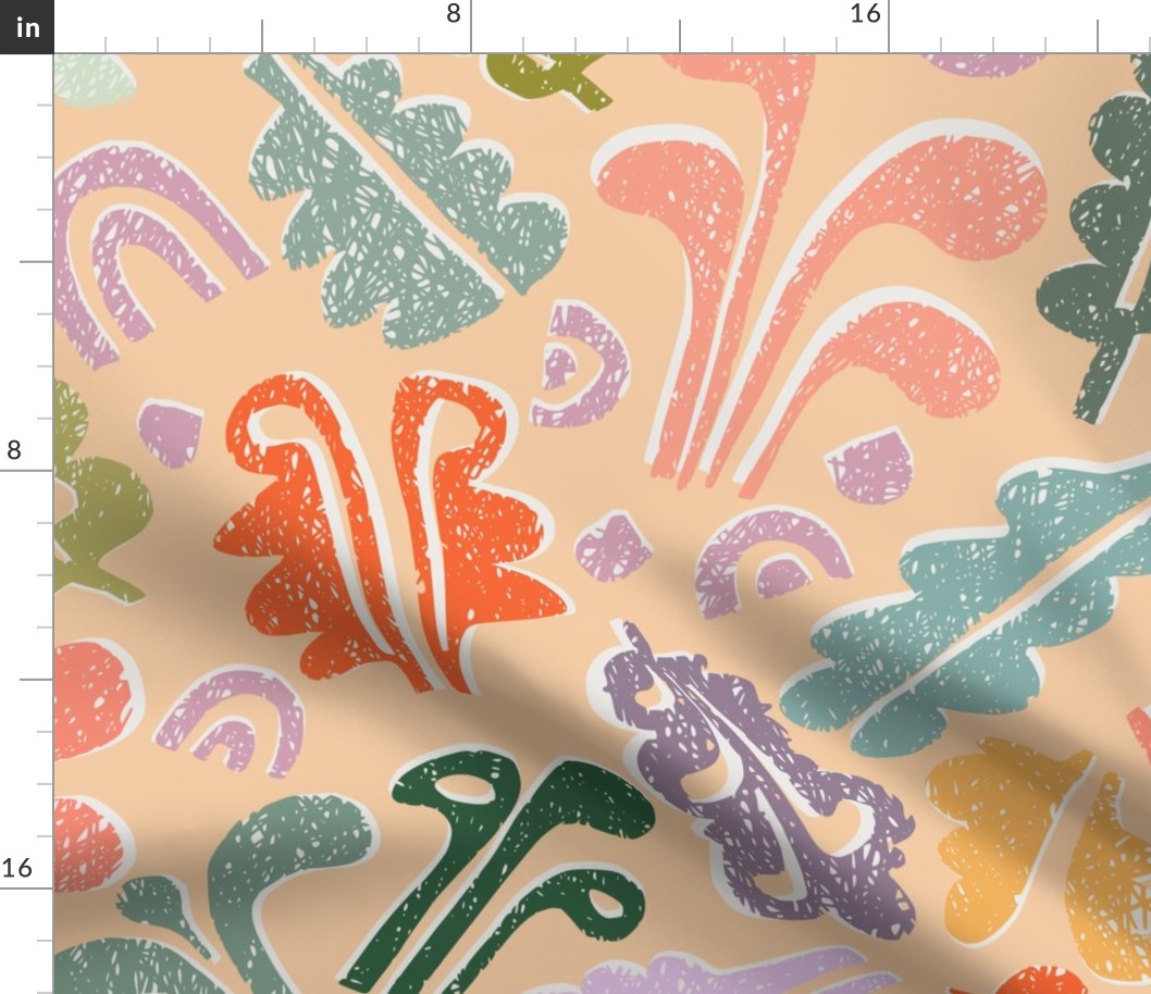 Block print leaves pattern peachy - L