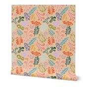 Block print leaves pattern peachy - M