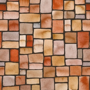watercolor tiles - bronze / earth tones / sandstone desert - dark background
