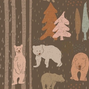 Bears amidst towering forest trees