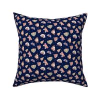 small scale Folk style moths at night scattered with stars on midnight blue