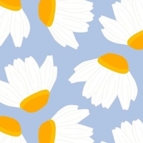 White daisies on blue tossed modern retro (large)