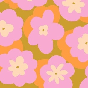 Dreamy modern simple flowers in light pink, orange and olive green - Medium