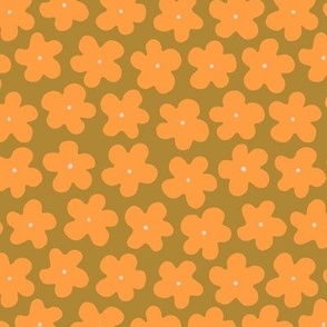 Minimal simple floral shapes in olive green & bright orange - small scale 