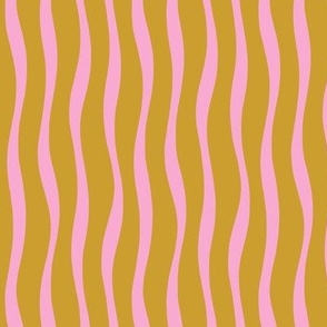 Modern wavy stripes in olive green and light pink - Medium