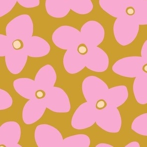 Simple bold minimal flowers in baby pink and olive green - medium scale