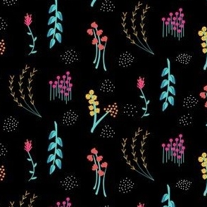Modern Meadow of Flowers: Dainty Ditsy Floral Coordinate on black, small