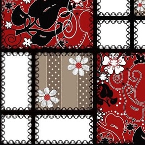 traditional red beige patchwork with black lace