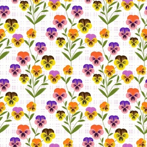 Floral pattern. Multicolored viola flowers.  