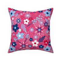 Medium Fourth of July Floral and stars on old glory red, USA patriotic, red, white, and blue