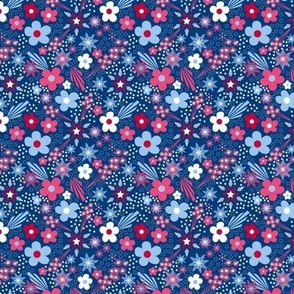 Mini Fourth of July Floral and stars on old glory blue, USA patriotic, red, white, and blue