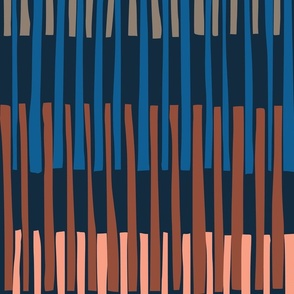 Block print geometrics stripes nocturnal blue - L