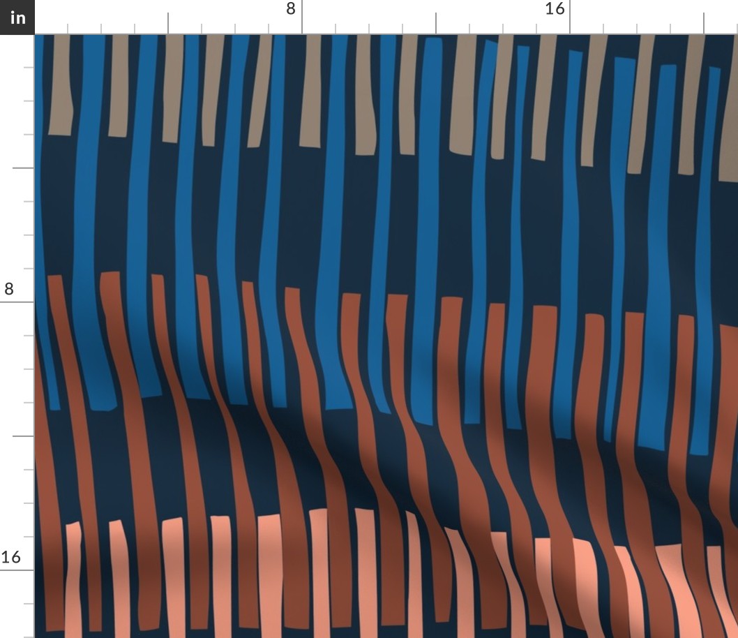 Block print geometrics stripes nocturnal blue - L