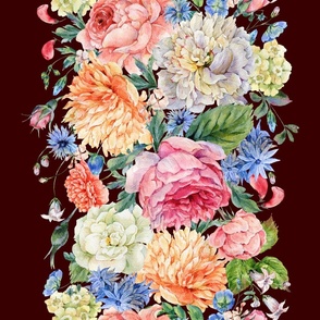 Watercolor Vertical Royal Floral Bouquet on Black