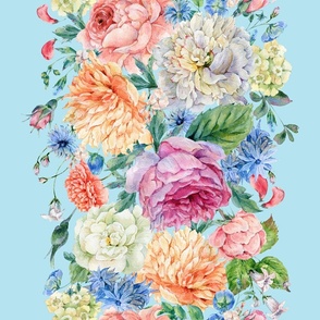 Watercolor Vertical Royal Floral Bouquet on Blue