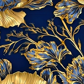 blue foliage gold flowers blue background