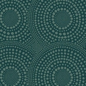 Gouache Geometric Circular Polka Dots Horizontal Design Green on Green