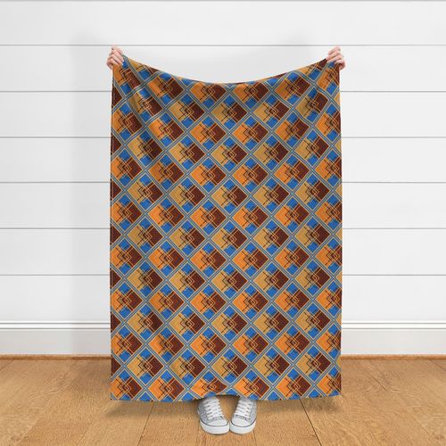 yellow brown blue geometric patchwork pattern 