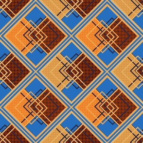 yellow brown blue geometric patchwork pattern 