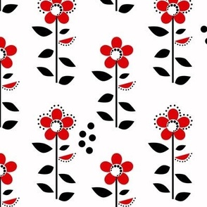 red flowers with black leaves on a white background