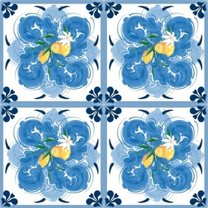 Blue,Mediterranean tiles,lemon art