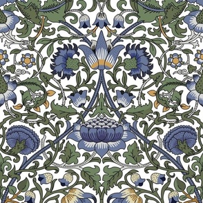 Floral blue and white Lodden art nouveau design on white background