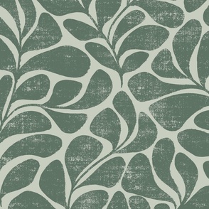 Tranquil - big textured and modern block print leaves - sage green - large