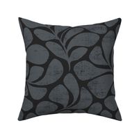 Tranquil - big textured and modern block print leaves - dark charcoal - large