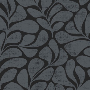 Tranquil - big textured and modern block print leaves - dark charcoal - large