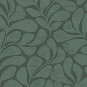 Tranquil - big textured and modern block print leaves - dark green - large