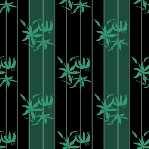 Black green striped pattern with lily flower decoration vertical