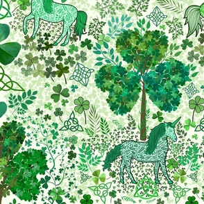 Irish Unicorns in the Celtic Woods (Light Green large scale) 
