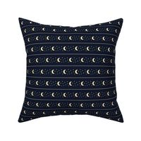 (sm) Celestial Moon and Stars Horizontal Stripe - Butter Yellow and Midnight Blue - Magical Witchy Halloween Pattern