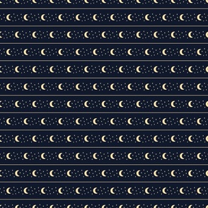 Celestial Moon and Stars Horizontal Stripe - Butter Yellow and Midnight Blue - Small Scale - Magical Witchy Halloween Pattern
