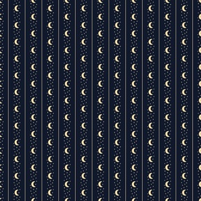 Celestial Moon and Stars Vertical Stripe - Butter Yellow and Midnight Blue - Small Scale - Magical Witchy Halloween Pattern
