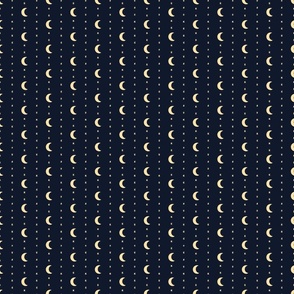 Celestial Trailing Moon and Stars Vertical Stripe - Butter Yellow and Midnight Blue - Small Scale - Magical Witchy Halloween Pattern