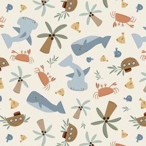 Kids Nautical Themed Pattern (Beige) (Small Scale)(5.25"/6")