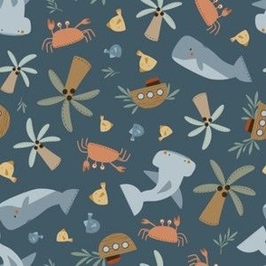 Kids Nautical Themed Pattern (Blue) (Small Scale)(5.25"/6")