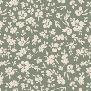 Minimalist  Boho Floral (Green and Cream) (Small Scale / 5.25"/6")