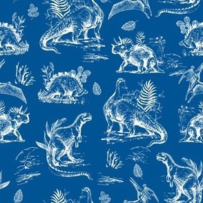 Dinosaur Land Sketch Blue with White