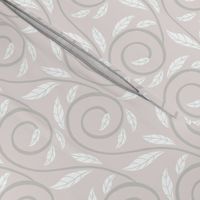 MEDIUM Delicate Hand-drawn Organic Pale Pastel Grey Pink and White Decorative Curliecue Leaves