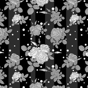  Black and white retro floral pattern with roses