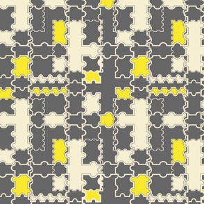  Trendy abstract retro patchwork pattern in yellow gray 