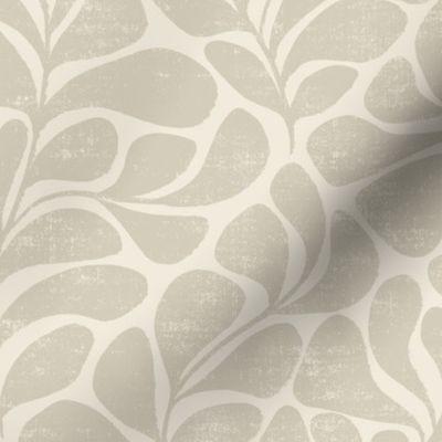 Tranquil - big textured and modern block print leaves - sand tan and cream - medium