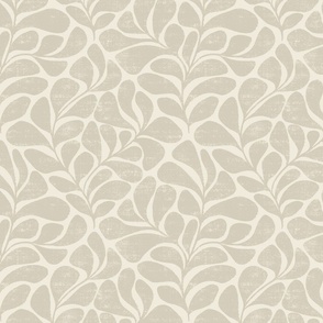 Tranquil - big textured and modern block print leaves - sand tan and cream - medium