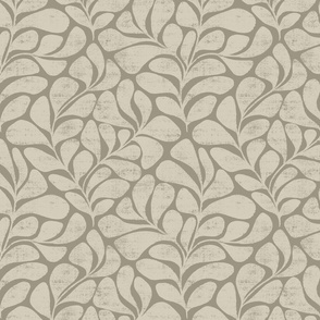 Tranquil - big textured and modern block print leaves - sand tan and sage green grey - medium