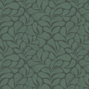Tranquil - big textured and modern block print leaves - dark green - medium