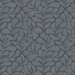 Tranquil - big textured and modern block print leaves - dark blue navy - medium